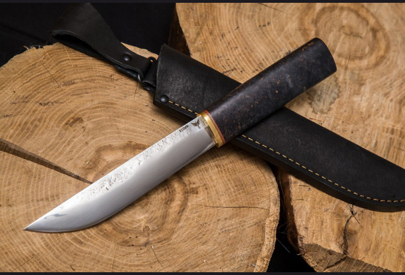 Нож Якутский большой <span>(х12мф, стабилизированная карельская береза, латунь)</span> кованный дол