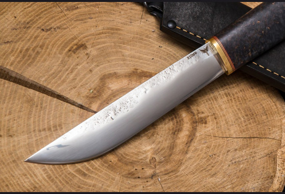 Нож Якутский большой <span>(х12мф, стабилизированная карельская береза, латунь)</span> кованный дол