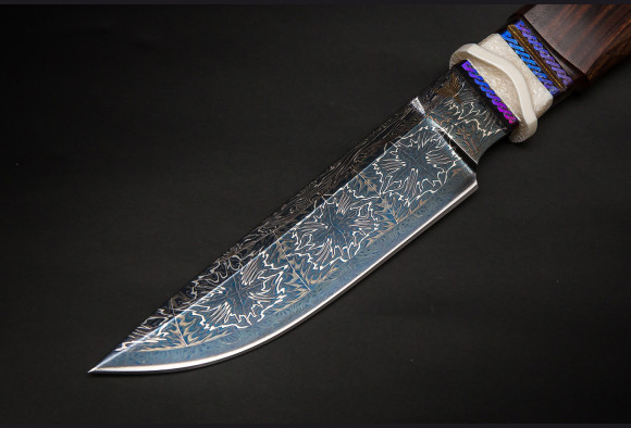 Авторский Нож Турист <span>(мозаичный дамаск с никелем тонированный, айронвуд, рог лося)</span> 