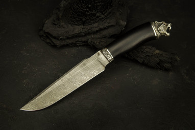 Нож Скорпион (дамаск 1200 слоев, мореный граб, литье мельхиор)