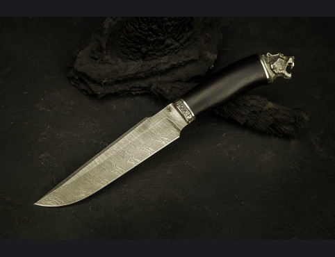 Нож Скорпион (дамаск 1200 слоев, мореный граб, литье мельхиор)