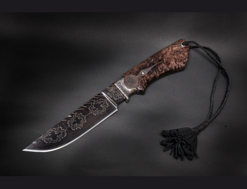 Авторский нож Росомаха (мозаичный дамаск с никелем тонированный, больстер мозайка, стабилизированная карельская береза)