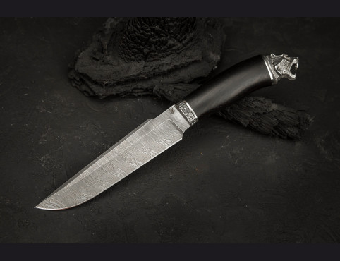 Нож Скорпион (дамаск, мореный граб, литье мельхиор)