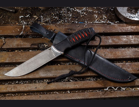 Нож Вулкан 1 (дамаск 1200 слоев, мореный граб ,плетеная рукоять)
