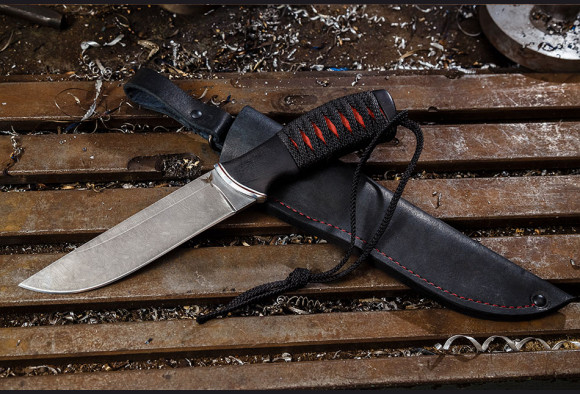 Нож Вулкан 1 <span>(дамаск 1200 слоев, мореный граб ,плетеная рукоять)</span>
