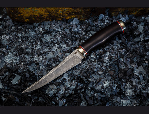 Нож Рыбак 2 (дамаск 1200 слоев, мореный граб, мельхиор)