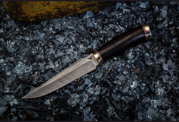 Нож Рыбак 1 <span>(дамаск 1200 слоев, мореный граб, мельхиор)</span>