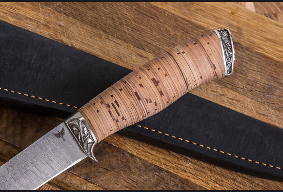 Нож Филейный малый <span>(Дамаск 1200 слоев, береста, литье мельхиор)</span>