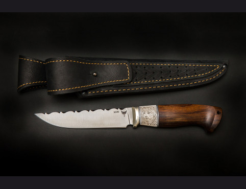 Нож Гепард (М390, айронвуд, кость моржа, скримшоу спуски от обуха)