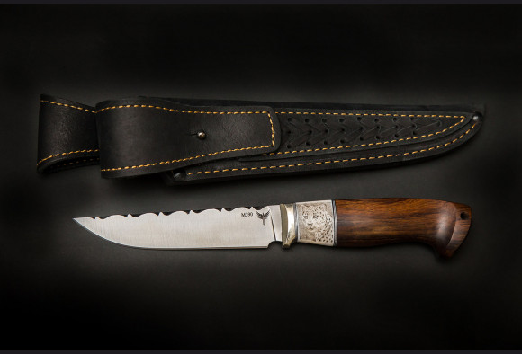 Нож Гепард <span>(М390, айронвуд, кость моржа, скримшоу спуски от обуха)</span>