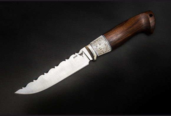 Нож Гепард <span>(М390, айронвуд, кость моржа, скримшоу спуски от обуха)</span>