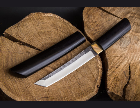 Нож Самурай (х12мф, мореный граб, цуба латунь, деревянные ножны)
