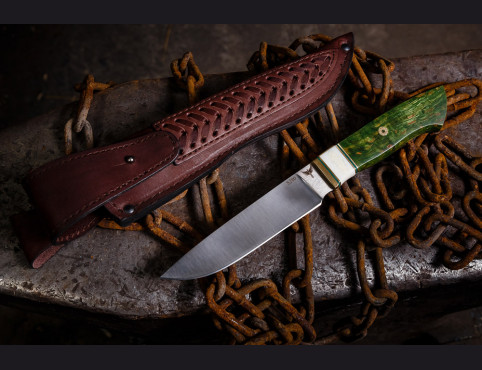 Нож Вепрь (S290, стабилизированная карельская береза, кость моржа, мозаичный пин)