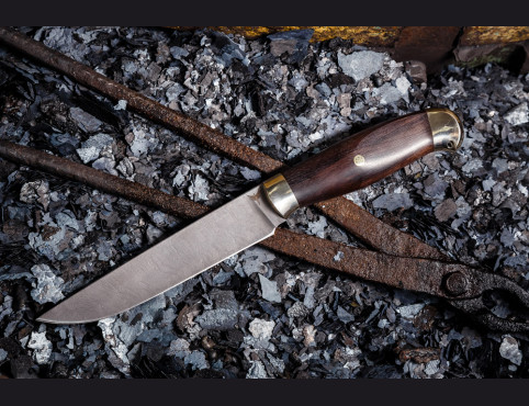 Нож Охотник 2 (дамаск 1200 слоев, мореный граб, мельхиор, мозаичный пин)