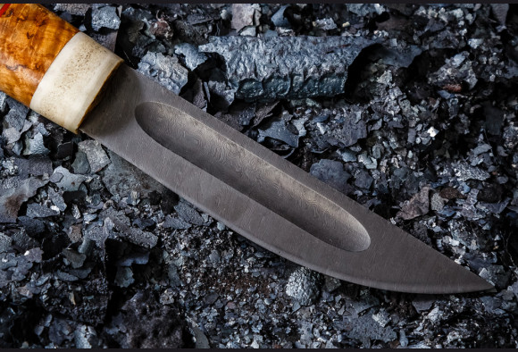 Нож Якутский малый <span>(дамаск 1200 слоев, карельская береза, рог лося)</span>