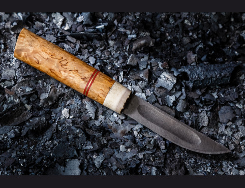 Нож якутский средний (дамаск, карельская береза ,рог лося)