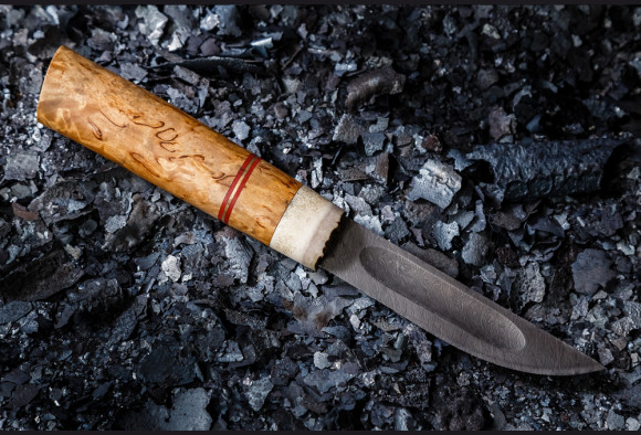 Нож якутский средний <span>(дамаск, карельская береза ,рог лося)</span>