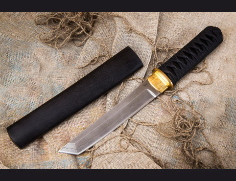 Нож Самурай (трехслойный ламинат, мореный граб, цуба латунь) рукоять в оплетке  
