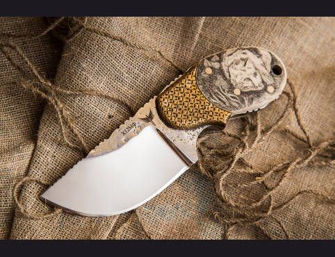 Нож Купер цельнометаллический (х12мф, рог лося, скримшоу)