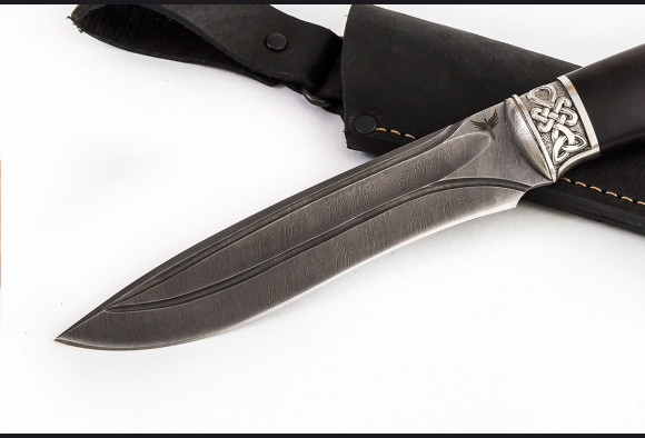 Нож Хищник 2 <span>(дамаск 1200 слоев, мореный граб, литье мельхиор)</span> долы камень