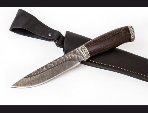 Нож Фрегат (Дамаск 1200 слоев, венге, литье мельхиор, долы камень)