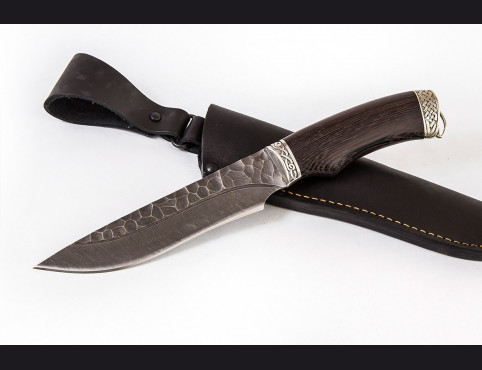 Нож Ястреб (Дамаск 1200 слоев, венге, литье мельхиор, долы камень)