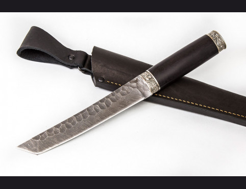 Нож Самурай (дамаск, мореный граб, литье мельхиор, долы камень)