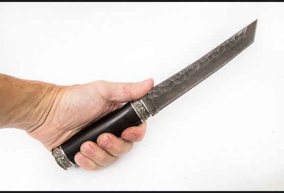 Нож Самурай <span>(дамаск, мореный граб, литье мельхиор, долы камень)</span>