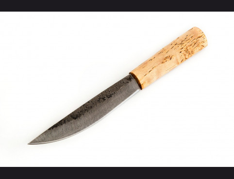 Нож Якутский большой (дамаск, карельская береза, кованный дол)