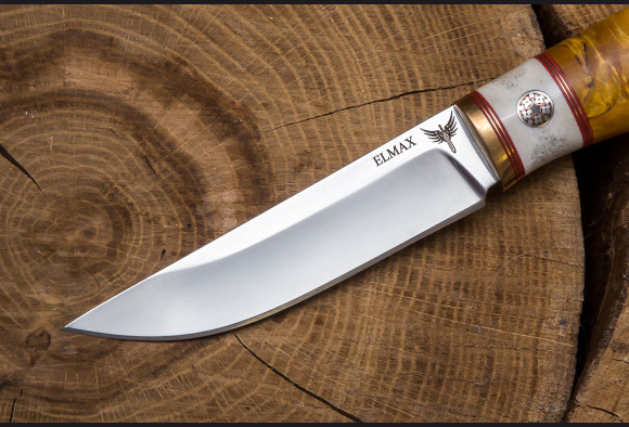 Нож Грибник 1 <span>(Elmax, стабилизированная карельская береза, рог лося, мозаичный пин)</span>