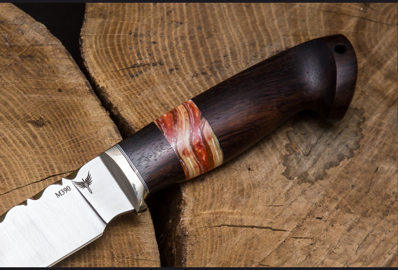 Нож Вепрь <span>(М390, палисандр, стабизированыый зуб мамонта, обух резной)</span>