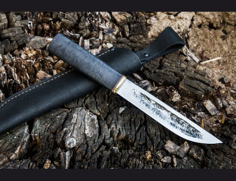 Нож Якутский большой (х12мф, стабилизированная карельская береза, латунь) кованный дол