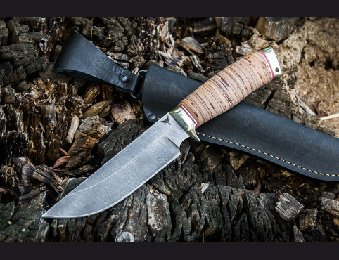 Нож Нерпа (дамаск 1200 слоев, береста, мельхиор)