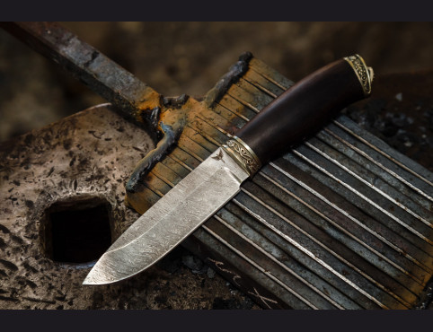 Нож Лань (дамаск 1200 слоев, мореный граб, литье мельхиор)