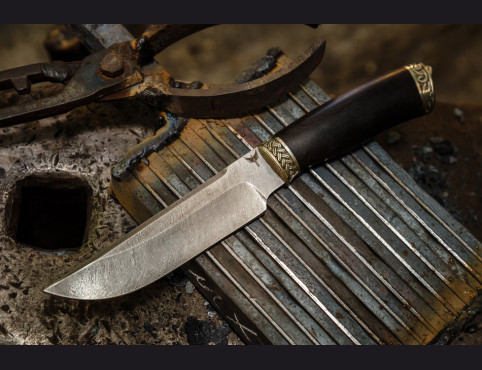 Нож Турист (дамаск 1200 слоев, мореный граб, литье мельхиор)