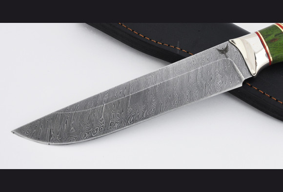 Нож Охотник <span>(дамаск 1200 слоев, стабилизированная карельская береза, вставка рог лося)</span>