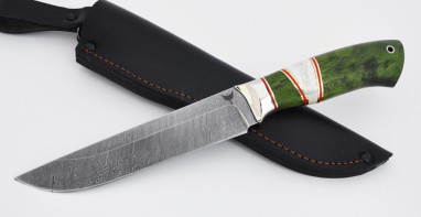 Нож Охотник <span class='product-card--title--span'>(дамаск 1200 слоев, стабилизированная карельская береза, вставка рог лося)</span>