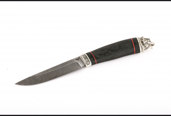 Нож Гепард <span>(дамаск 1200 слоев, мореный граб, ручная резьба по дереву, литье мельхиор)</span>
