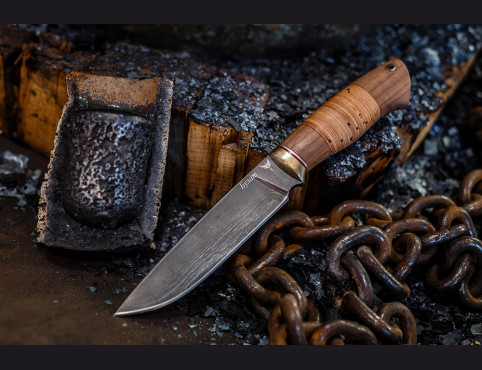 Нож Вепрь (булат, береста, корень ореха)