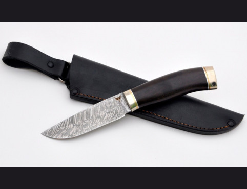 Нож Ягуар (дамаск 1200 слоев, мореный граб, мельхиор)