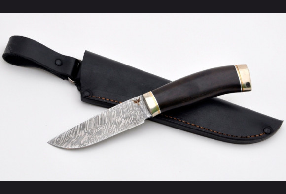 Нож Ягуар <span>(дамаск 1200 слоев, мореный граб, мельхиор)</span>