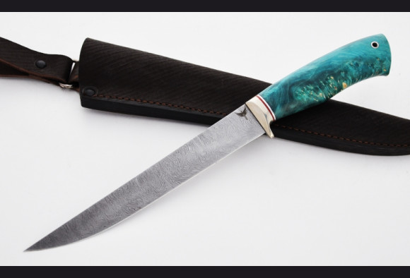 Нож Филейный большой <span>(дамаск, стабилизированная карельская береза)</span>