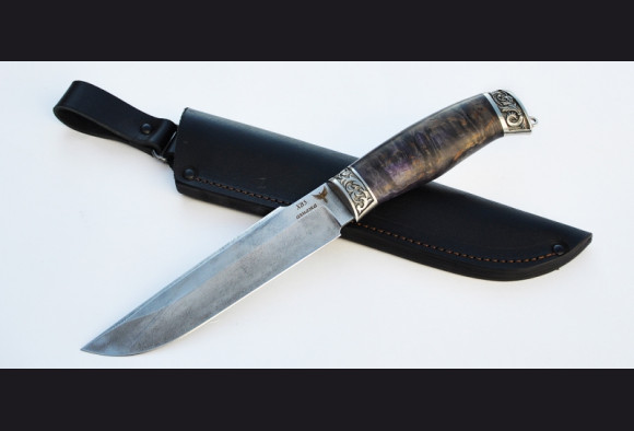 Нож Скорпион <span>(ХВ5-АЛМАЗКА,стабилизированная карельская береза,литье мельхиор)</span>