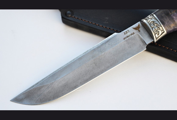 Нож Скорпион <span>(ХВ5-АЛМАЗКА,стабилизированная карельская береза,литье мельхиор)</span>