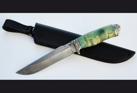 Нож Скорпион 2 <span>(ХВ5-АЛМАЗКА,стабилизированная карельская береза,литье мельхиор)</span>