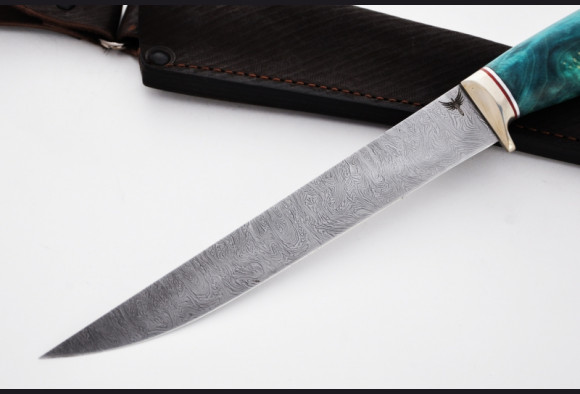 Нож Филейный большой <span>(дамаск, стабилизированная карельская береза)</span>