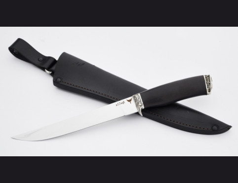 Нож Филейный большой (х12мф, мореный граб, литье мельхиор)