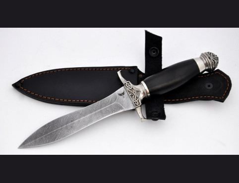 Нож Диверсант (дамаск 1200 слоев, мореный граб, литье мельхиор)