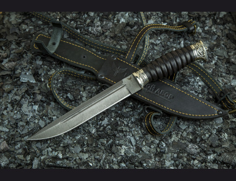 Нож Пластунский (Дамаск 1200 слоев, мореный граб, мельхиор)