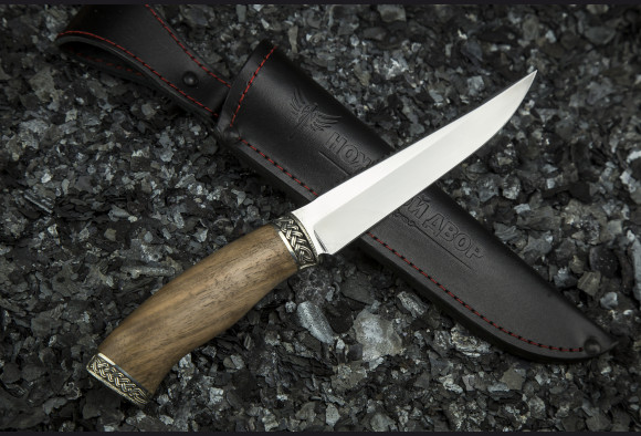 Нож Рыбак 1 <span>(х12мф, орех, литье мельхиор)</span> художественное оформление клинка